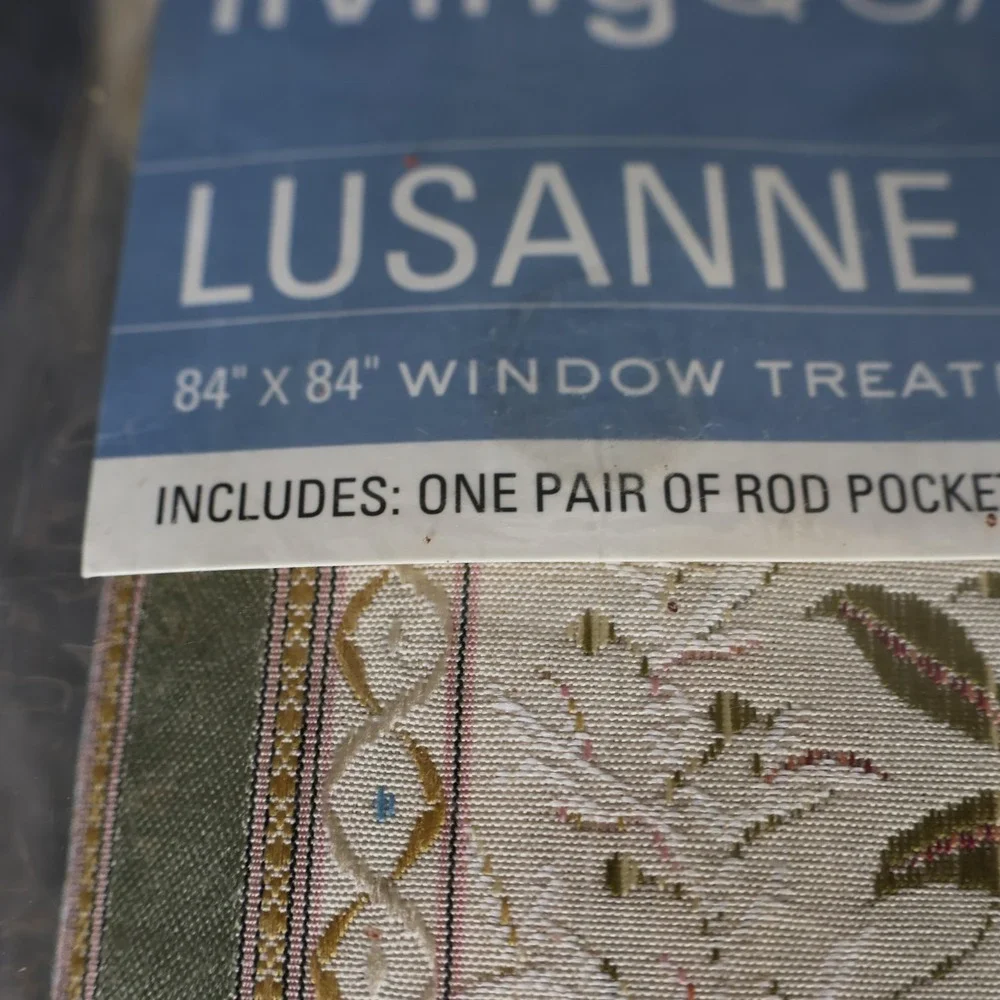 Living Quarters Lusanne Window Drapery Pair 84x84 Beige Floral Lined Rod Pocket